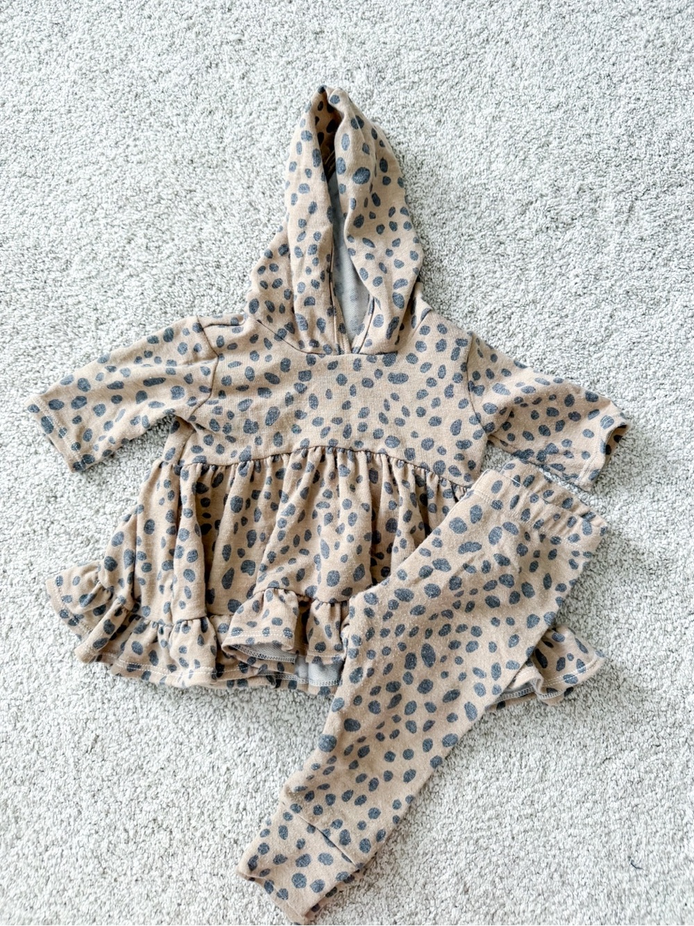Kids Beige Leopard Print Hooded Matching Set